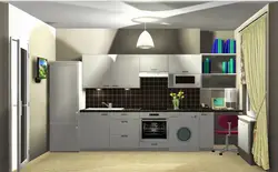Photo of a linear kitchen with a refrigerator