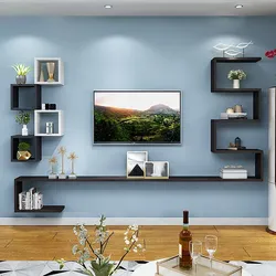 Wall shelves in the living room interior