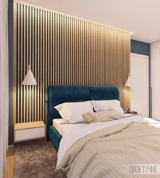 Wooden Slats On The Wall In The Bedroom Interior