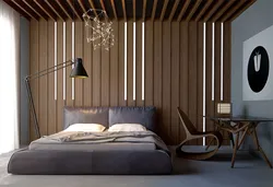 Wooden Slats On The Wall In The Bedroom Interior