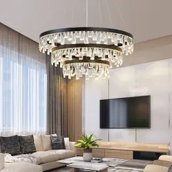Crystal chandelier in a modern living room interior