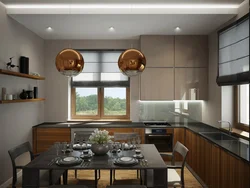 Дизайн кухни в доме с двумя окнами по одной стене