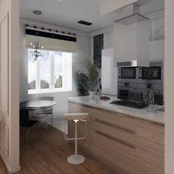 Interior design of a modern kitchen with a balcony