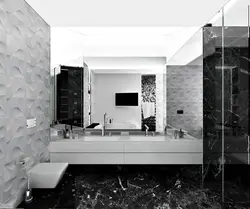 Black marble tiles in the bathroom photo design