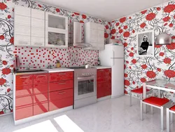 Wallpaper with small flowers in the kitchen interior