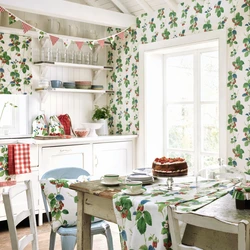 Wallpaper With Small Flowers In The Kitchen Interior