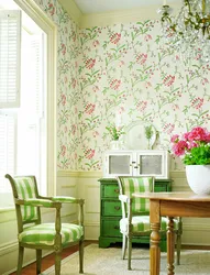 Wallpaper with small flowers in the kitchen interior