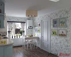 Wallpaper With Small Flowers In The Kitchen Interior