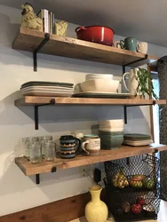 Corner shelves in the kitchen interior