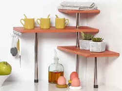 Corner shelves in the kitchen interior