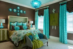 Combination of turquoise color with others in the bedroom interior