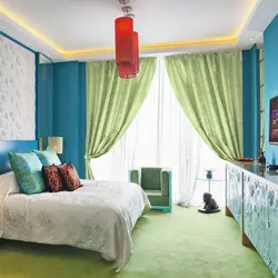 Combination Of Turquoise Color With Others In The Bedroom Interior