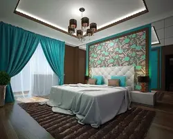 Combination of turquoise color with others in the bedroom interior