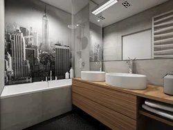 Bathroom Gray Brown Tiles In The Interior