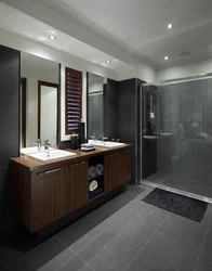 Bathroom Gray Brown Tiles In The Interior