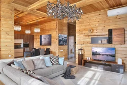 Living room in a house made of timber photo design