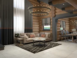 Living room in a house made of timber photo design