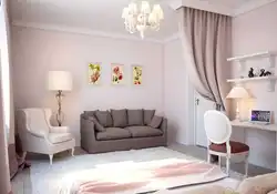 Современный дизайн спальни с диваном