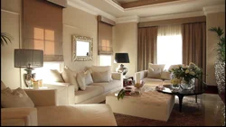 Beige wallpaper in the living room interior photo