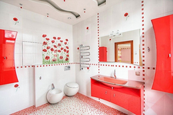 Red and white tile bathroom design