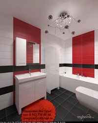 Дизайн ванной красно белой плиткой