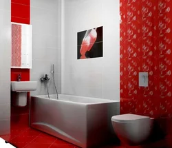 Қызыл және ақ плитка ванна бөлмесінің дизайны