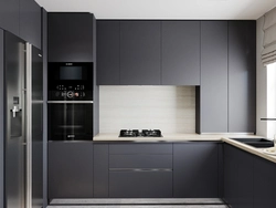 Gray corner kitchens in the interior photo