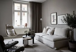 Интерьер гостиной с обоями светло серого цвета