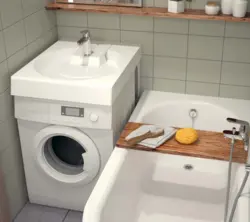 Стиральная машина под раковиной в маленькой ванной фото