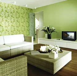 Living room design with wallpaper in two colors photo