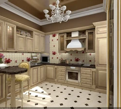 Interior of a bright kitchen in a classic style