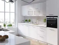 Kitchen interior with white glossy furniture
