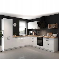 Kitchen interior with white glossy furniture