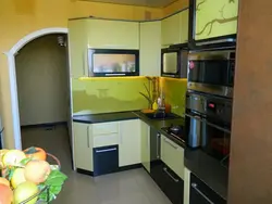 Kitchen 2 by 2 meters design with refrigerator photo