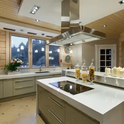 Modern kitchen design with large window