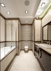 Rectangular bathroom design with bathtub