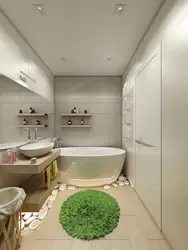 Rectangular bathroom design with bathtub