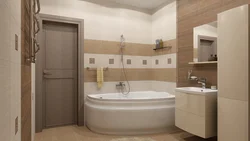 Бежевый тондардағы заманауи ванна дизайны