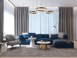 Living room interior in blue beige color