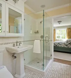 Bath design with shower and toilet with window