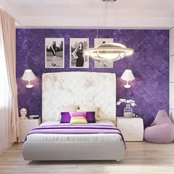 Bedroom interior in purple colors