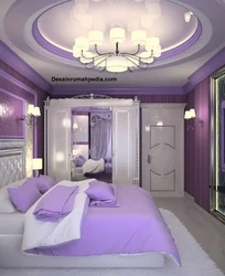 Bedroom interior in purple colors