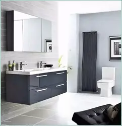 Дизайн ванны с серой мебелью