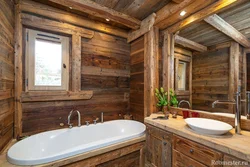 Design Of A Bath With Toilet In A Wooden House Photo