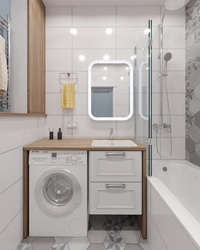 Дәретхана және кір жуғыш машина фото раковинасы бар ванна бөлмесінің дизайны