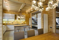 Living room kitchen design in a timber house