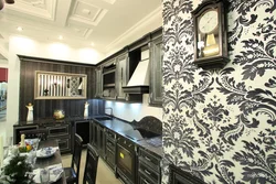 Wallpaper for the kitchen with a dark set of interior design