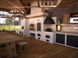 Летняя кухня на даче с барбекю мангалом фото