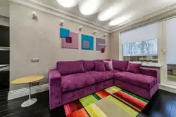 Purple sofa in the living room interior