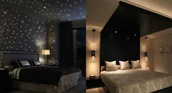 Bedroom with black ceiling photo